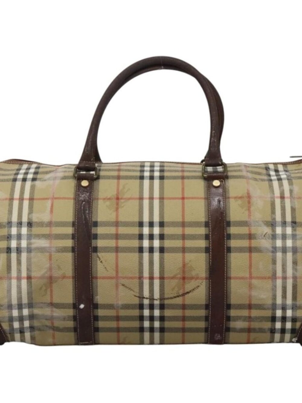 Burberrys Nova Check Boston Bag PVC 2way Beige Auth EC382 - Picture 3 of 16